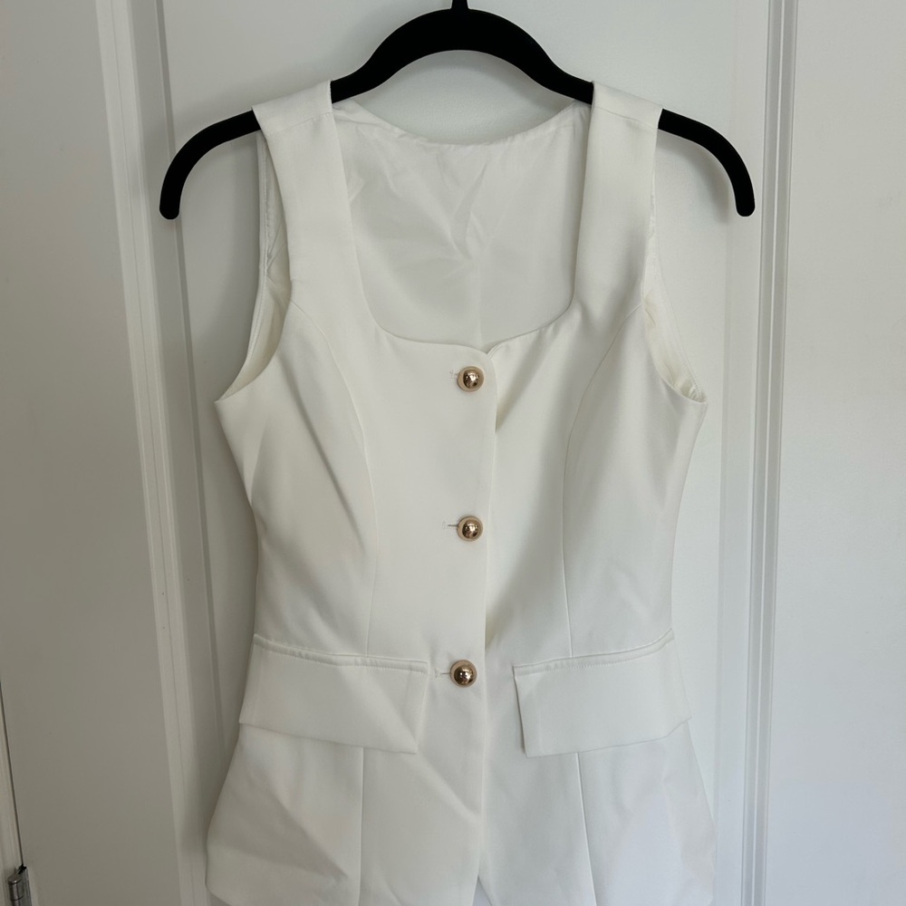 Commense White Sleeveless Top with Gold Buttons